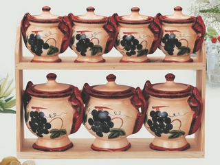 Ceramic 7-pc Canister Set with Wooden Rack