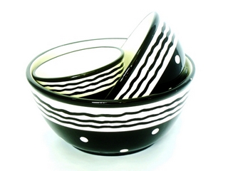 Ceramic 3-pc Black White Mixing Bowl(set of 3)