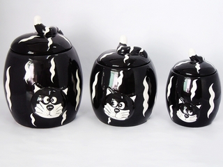 Ceramic 3-pc Black Cat Canister Set(set of 3)