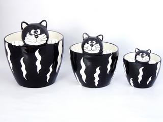 Ceramic 3-pc Black Cat Flower Pot(set of 3)