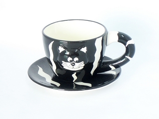 Ceramic Black Cat Cup & Saucer
