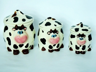 Ceramic 3-pc Cow Canister Set(set of 3)