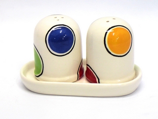 Ceramic Dot Color Salt & Pepper with Tray