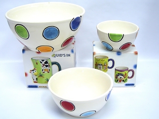 Ceramic 3-pc Dot Color Bowl