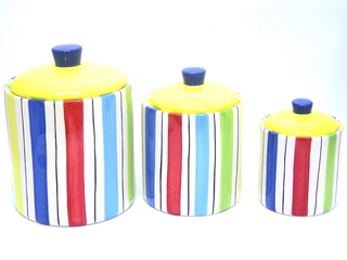 Ceramic 3-pc  Stripe Color Canister Set(set of 3)