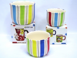 Ceramic 3-pc  Stripe Color Flower Pot(set of 3)