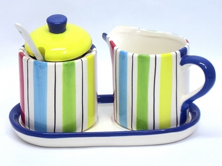 Ceramic Stripe Color Sugar and Creamer with tray