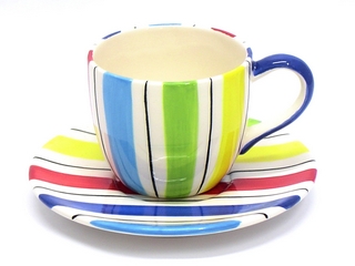 Ceramic Stripe Color Cup & Saucer