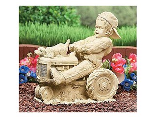 Resin Boy W/Dog on Tractor Statue