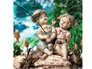 Resin Fishing Boy And Girl Statue