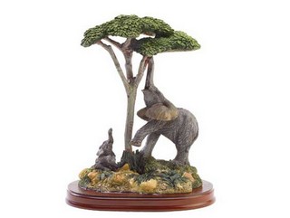 Polyresin Elephant and Child Figurine