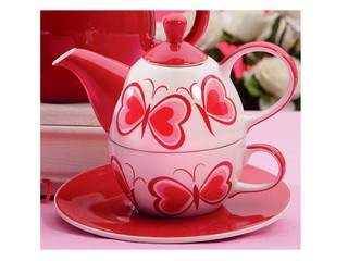 Stoneware tea for one set (red butterfly)