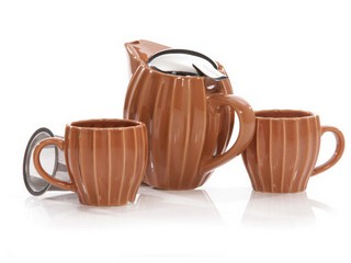 Stoneware textured i-pot set for two, 24 oz pot (copper), two 6 oz mugs