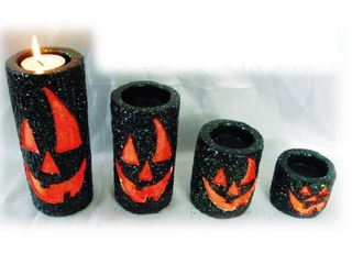 Terra Cotta Halloween Carved Jack-O-Lantern Candleholder